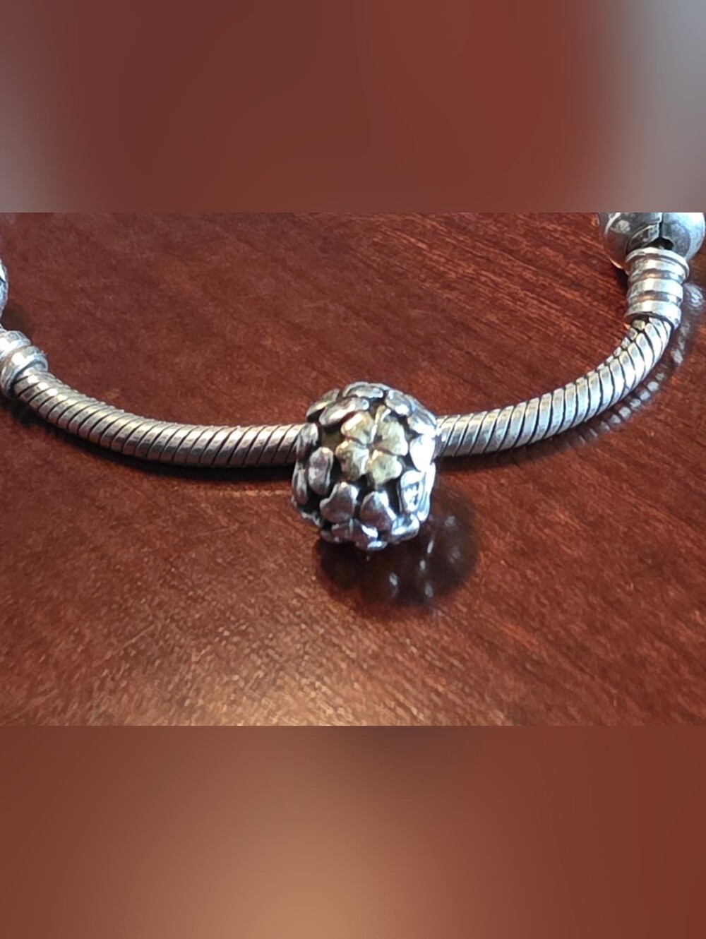 Retired Pandora Clover Charm Silver & 14k Gold